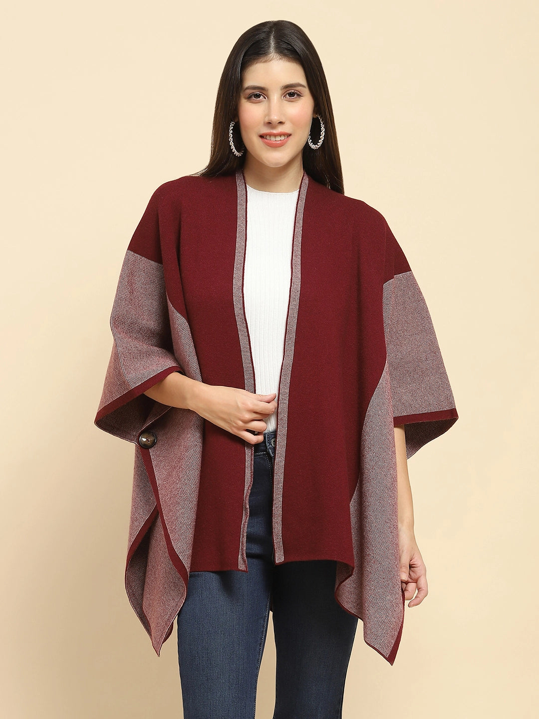 Maroon Wool Blend Winter Shrug - Global Republic