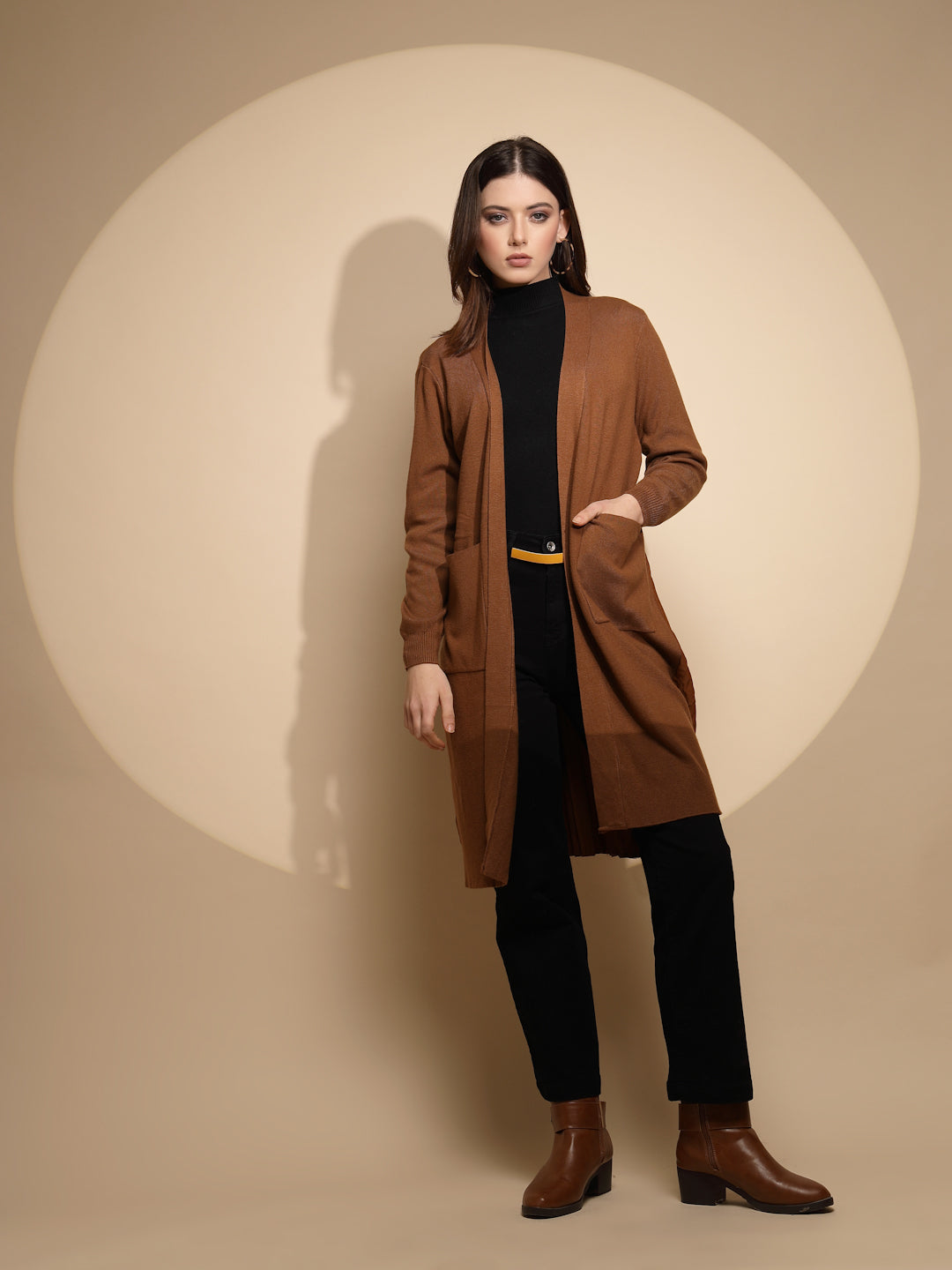 Solid Brown Knitted Winter Shrug - Global Republic