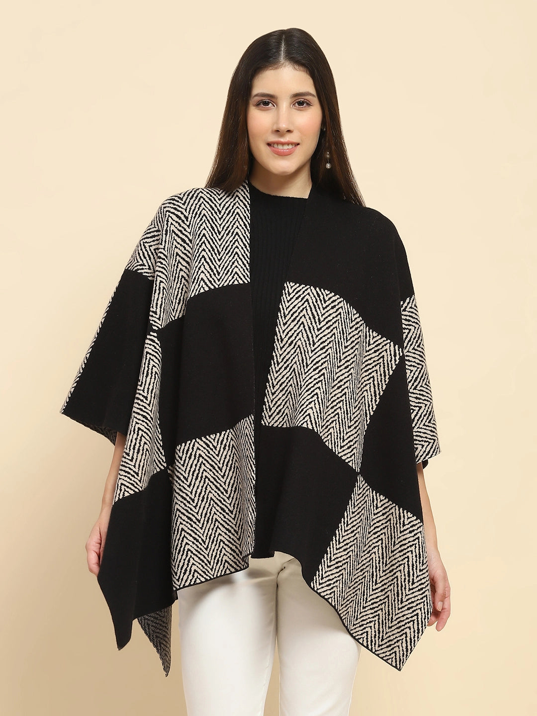 Monochrome Wool Blend Winter Shrug - Global Republic