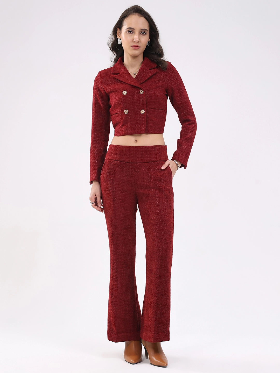 Maroon Wool Blend Co-ord Set - Global Republic