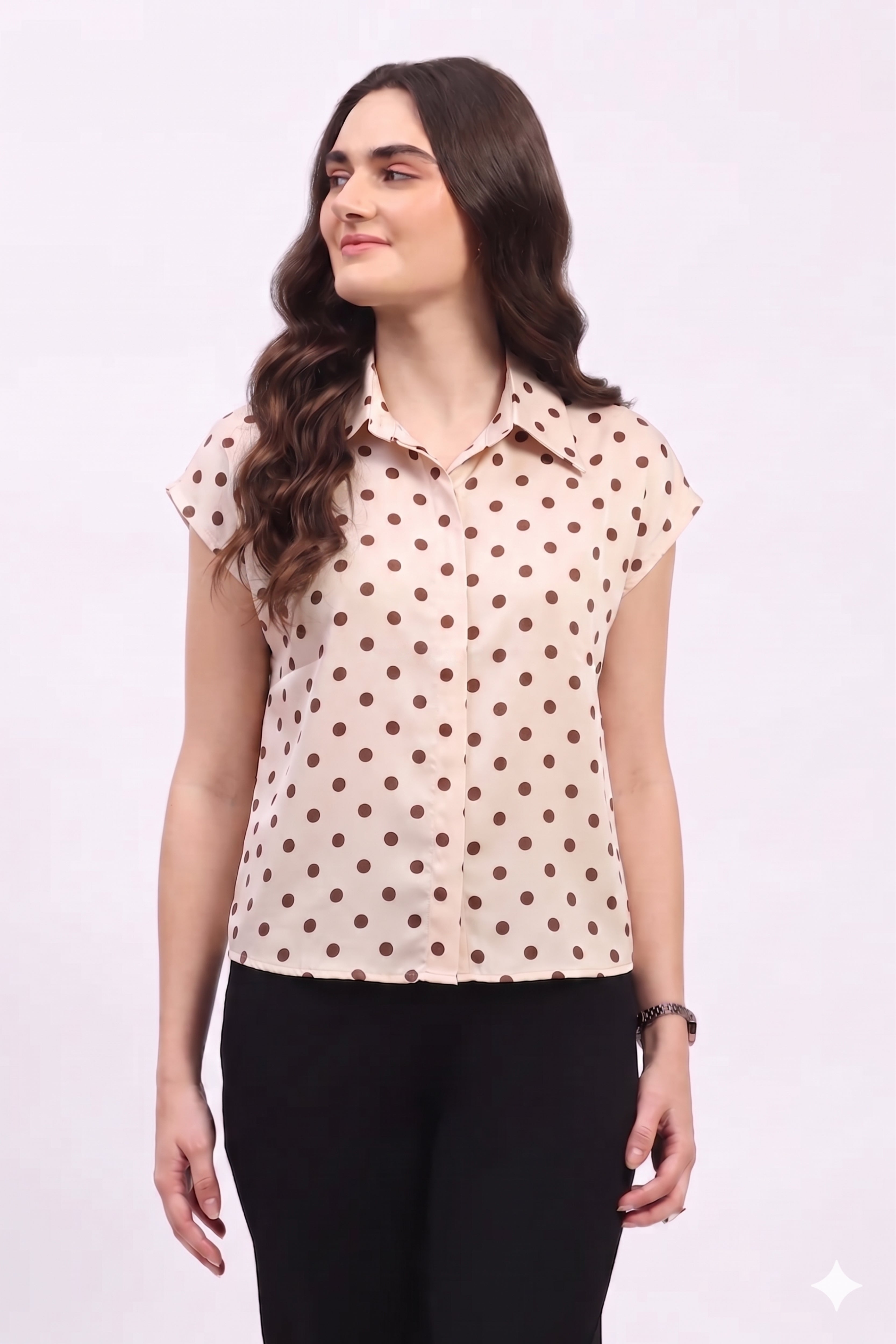 Cream Satin Blend Polka Dot Shirt