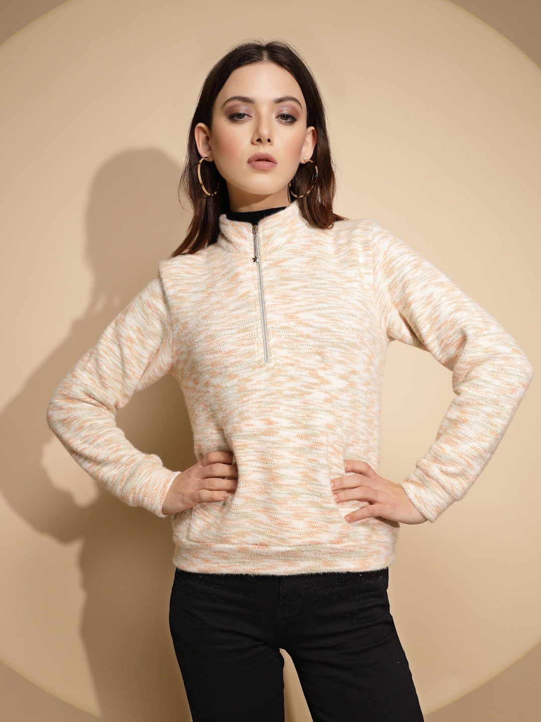 White & Orange Abstract Acrylic Sweatshirt - Global Republic