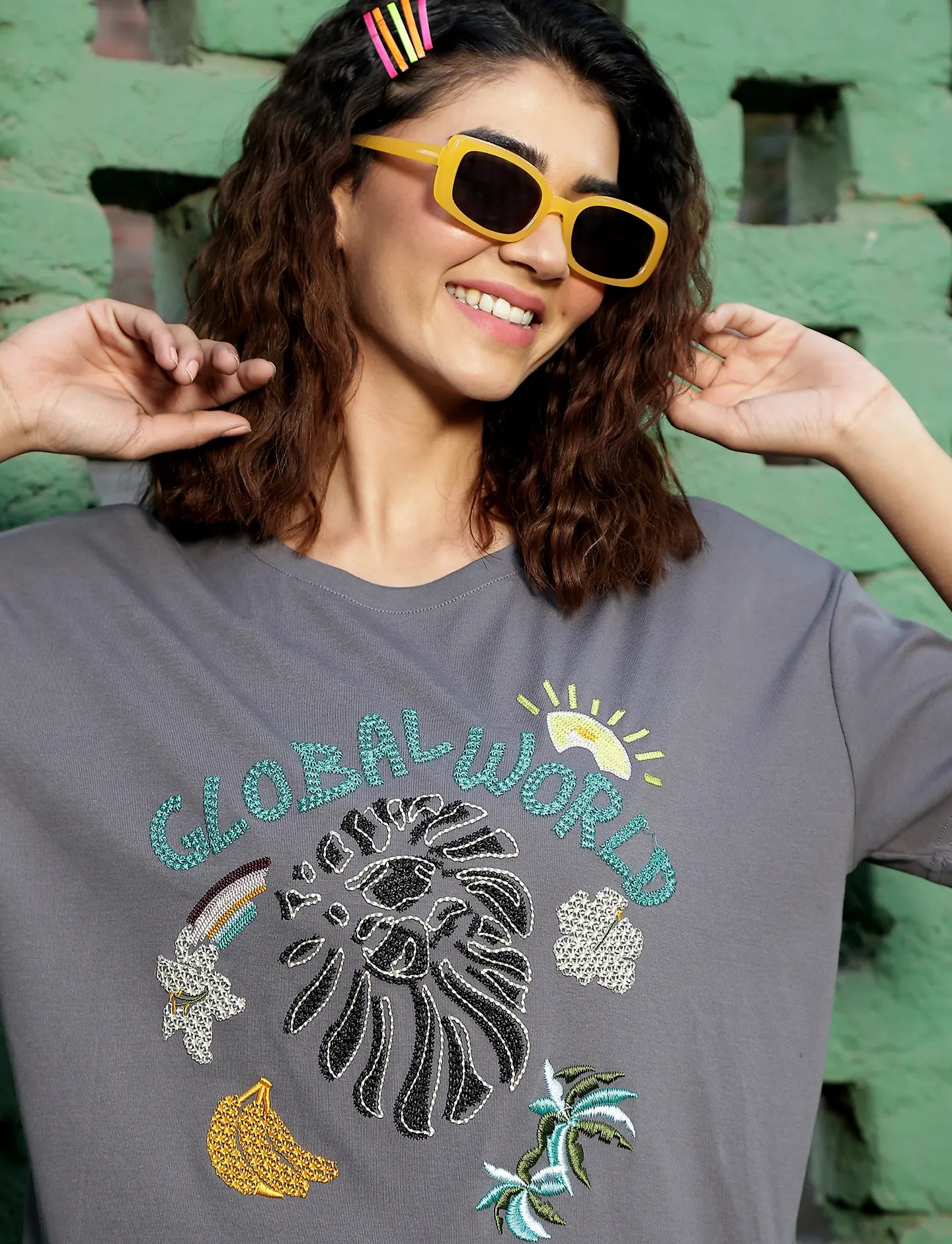 Oversized Embroidered Cotton Top - Global Republic