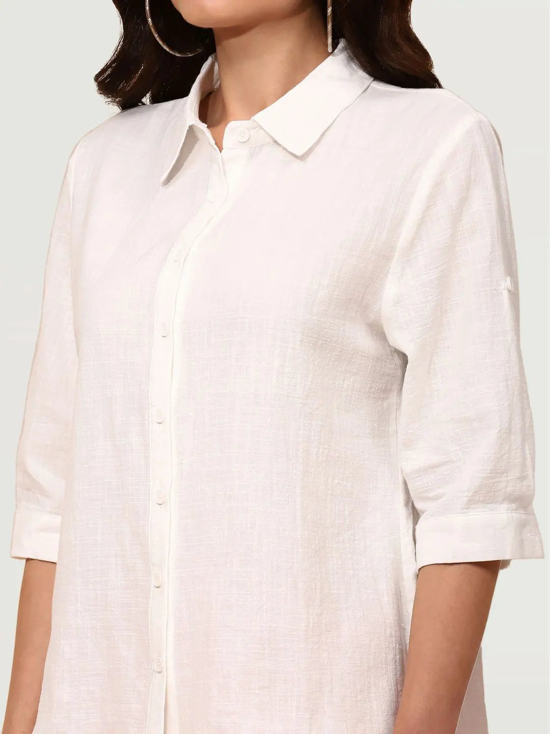 White Cotton Blend Regular Fit Shirt - Global Republic