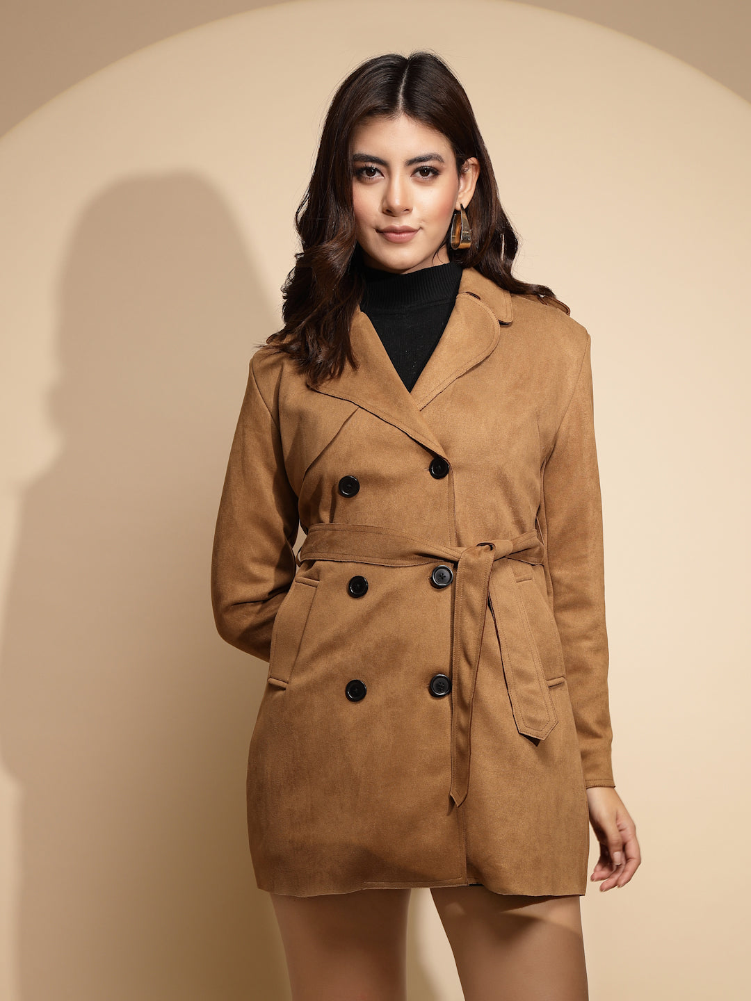 Brown Solid Wool Blend Coat - Global Republic
