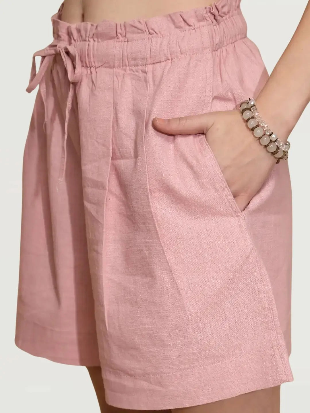 Pink Linen Blend Relaxed Shorts - Global Republic
