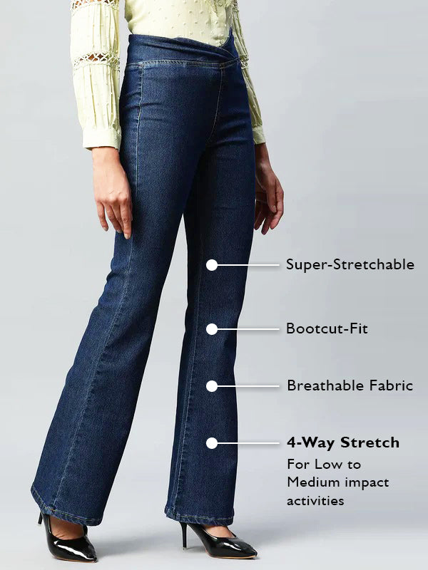 Blue V-shape Waist Cotton Blend Jegging - Global Republic