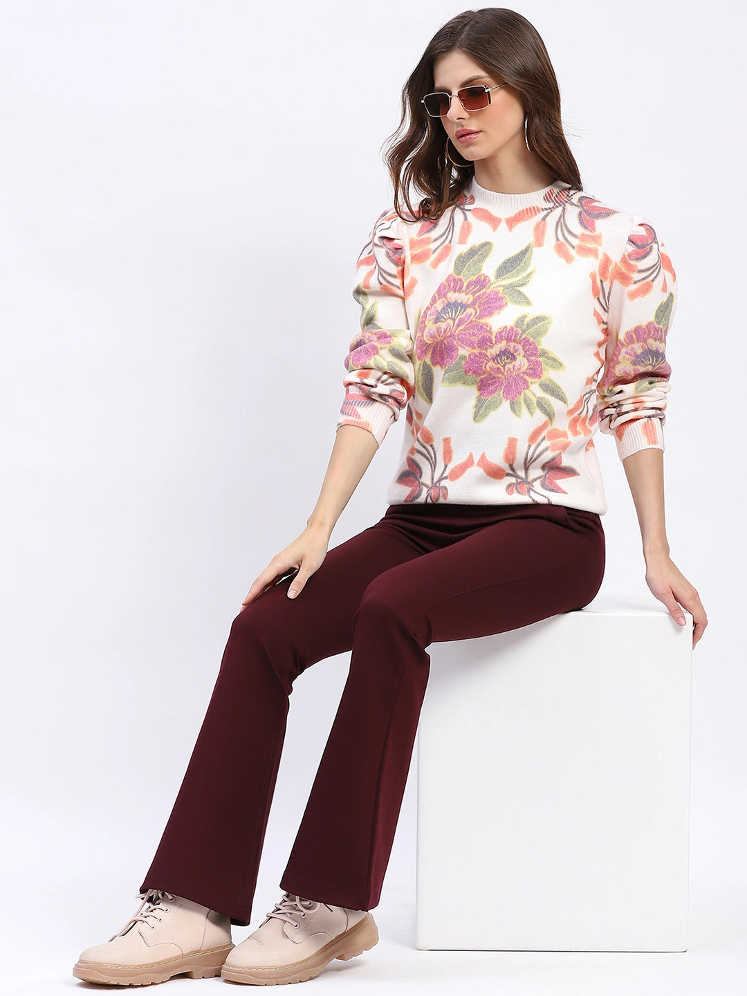 Floral Print Wool-Blend Pullover - Global Republic