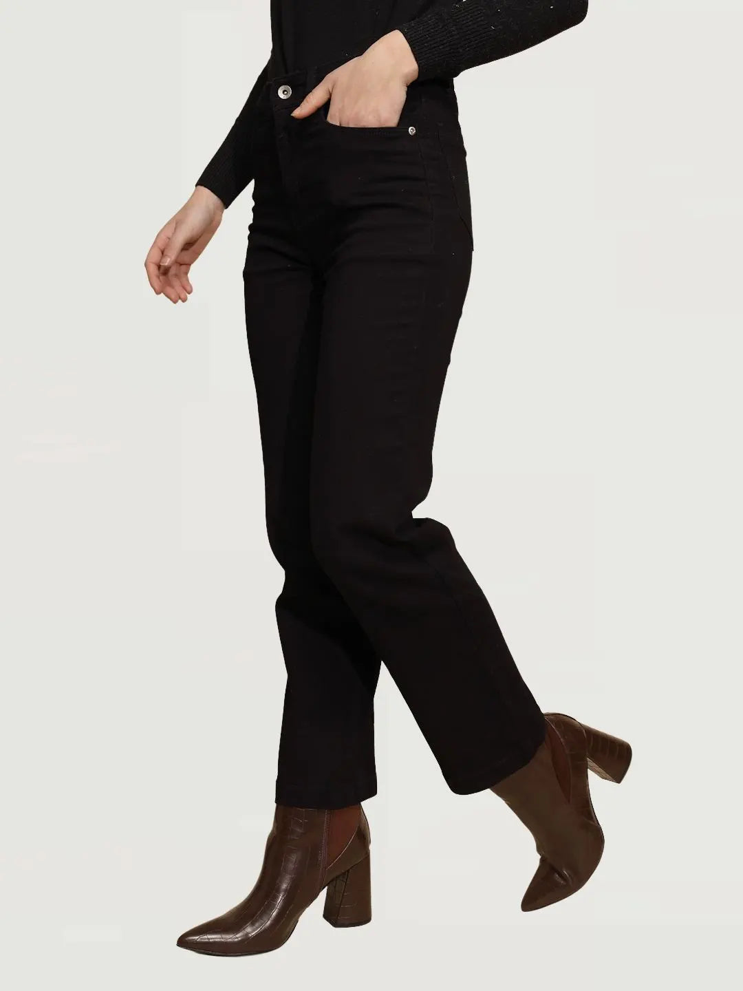 Black High Rise Straight fit Jeans - Global Republic
