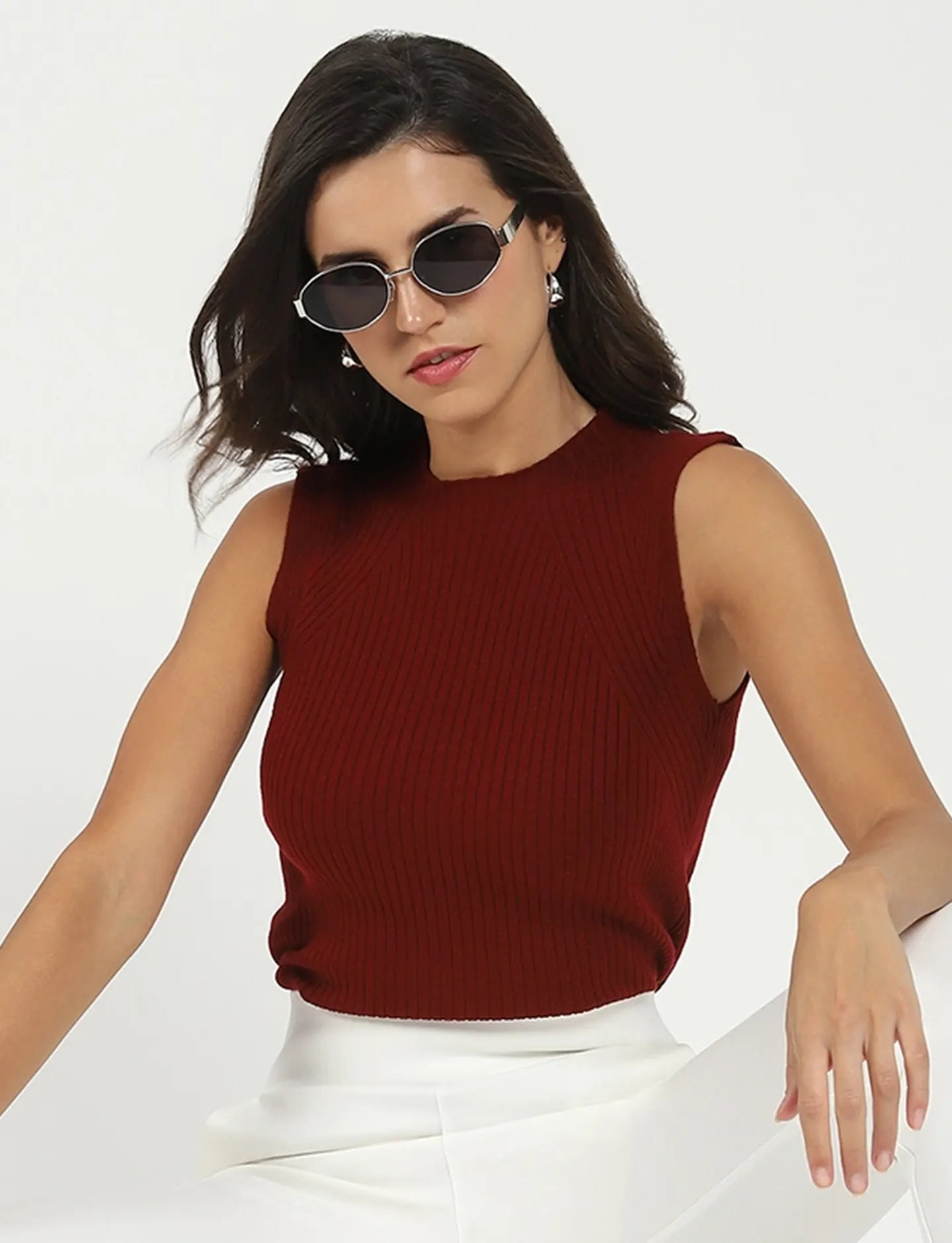 Maroon Stretchable Knit Skivvy Top - Global Republic