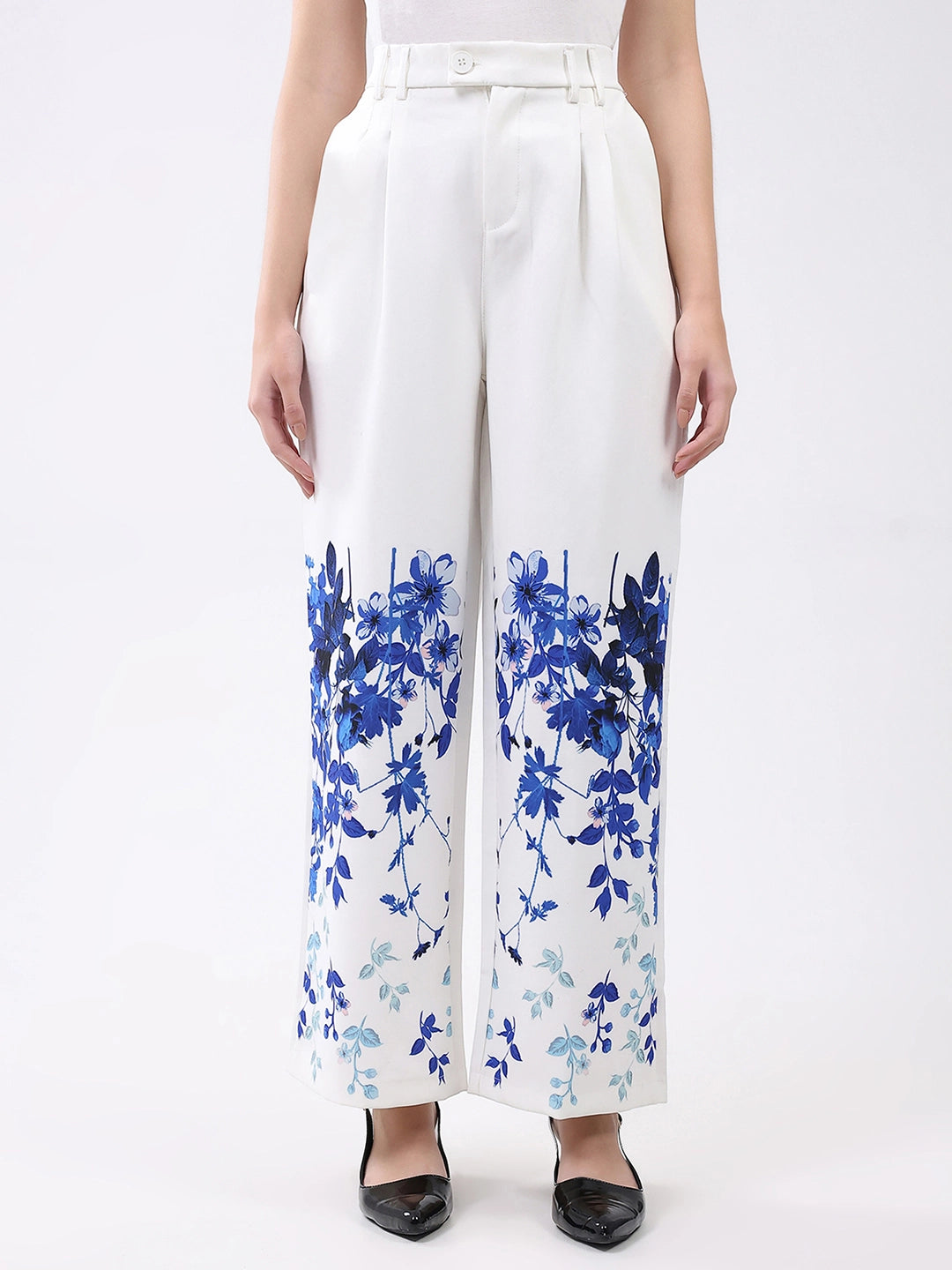 Elegant Floral Straight-Fit Trousers - Global Republic