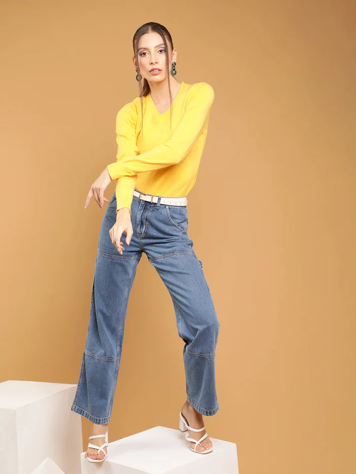 Blue Straight Leg High Rise Jeans - Global Republic