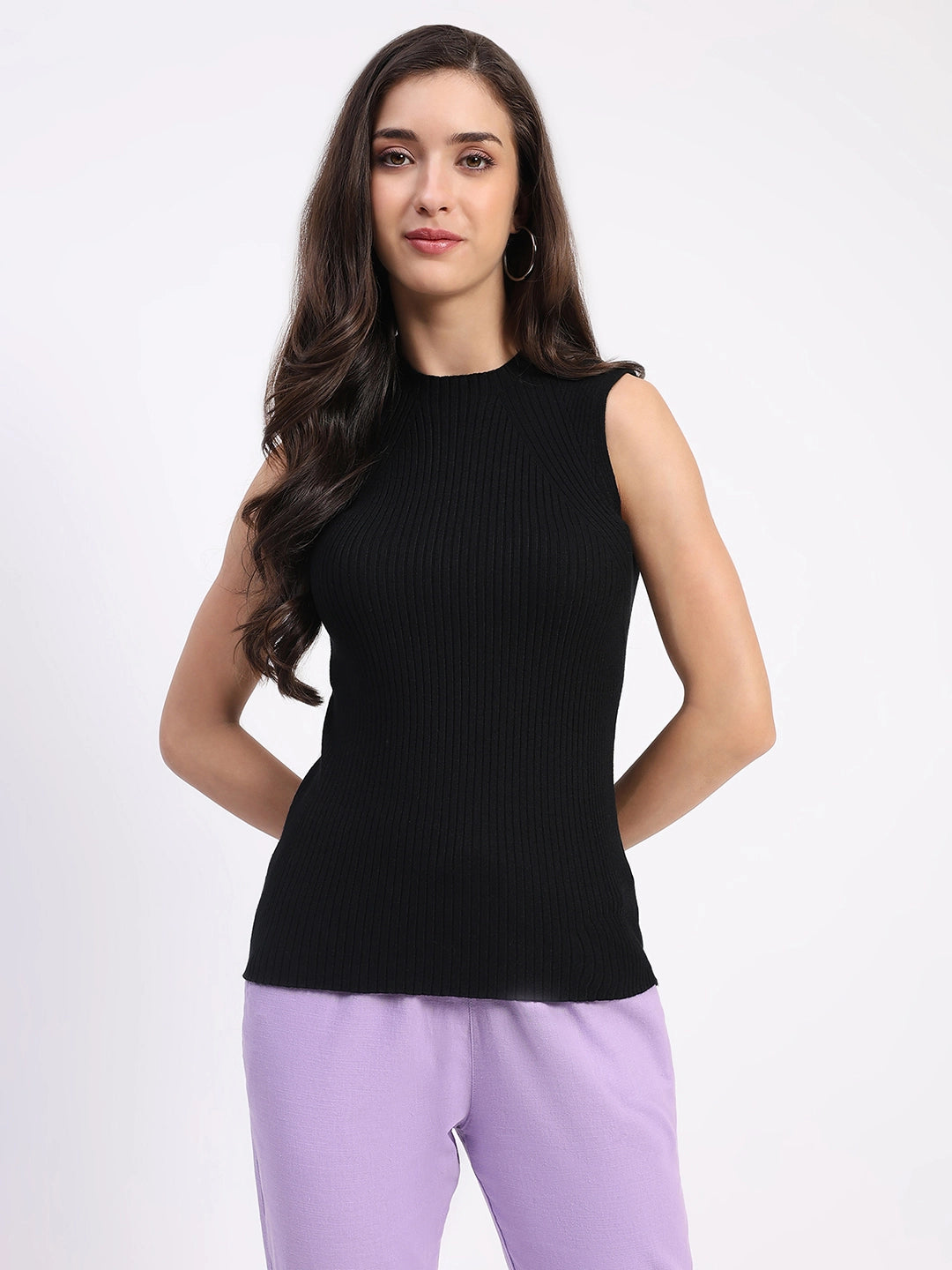 Black Stretchable Knit Skivvy Top - Global Republic