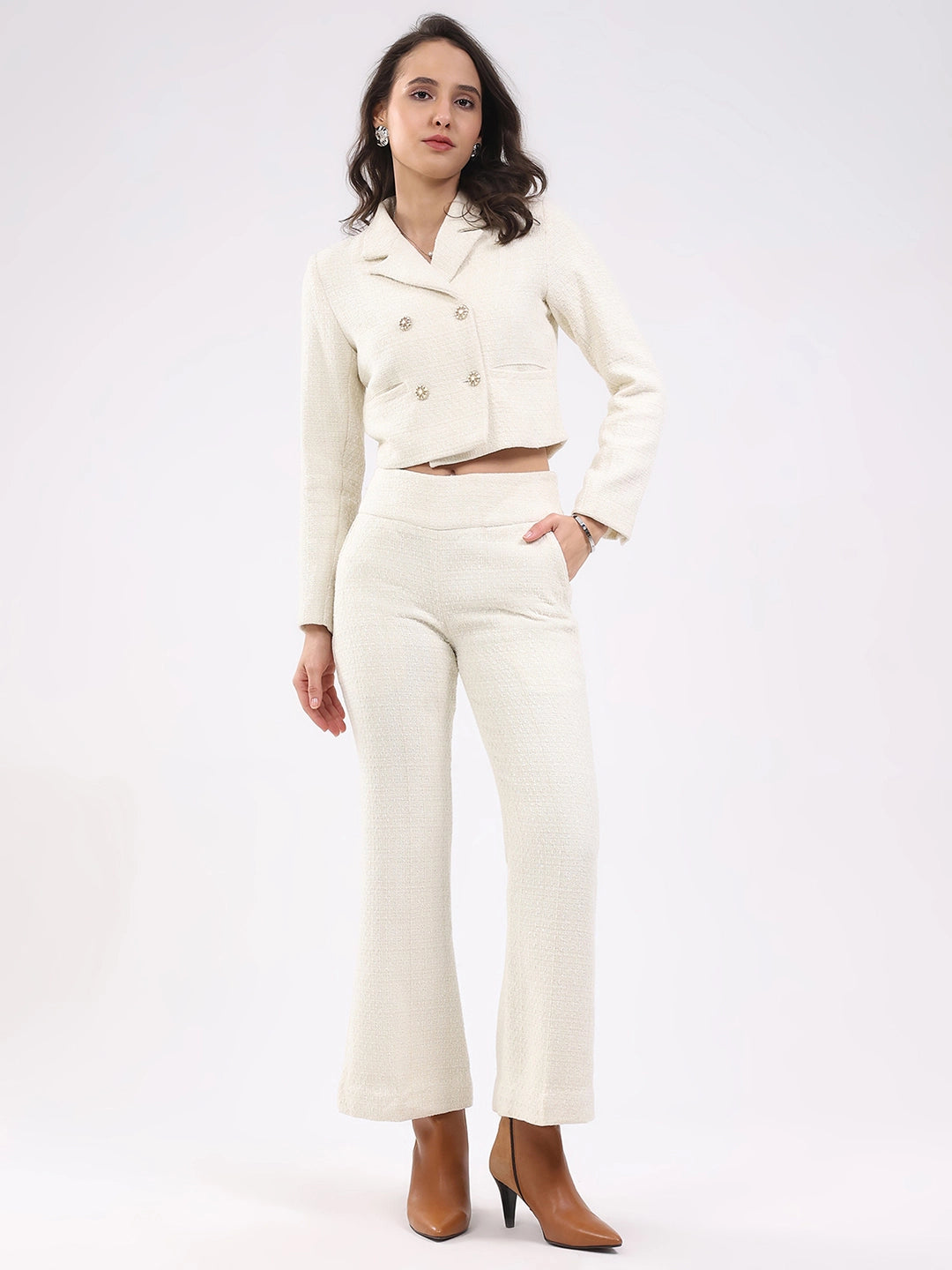 Off White Wool Blend Co-ord Set - Global Republic