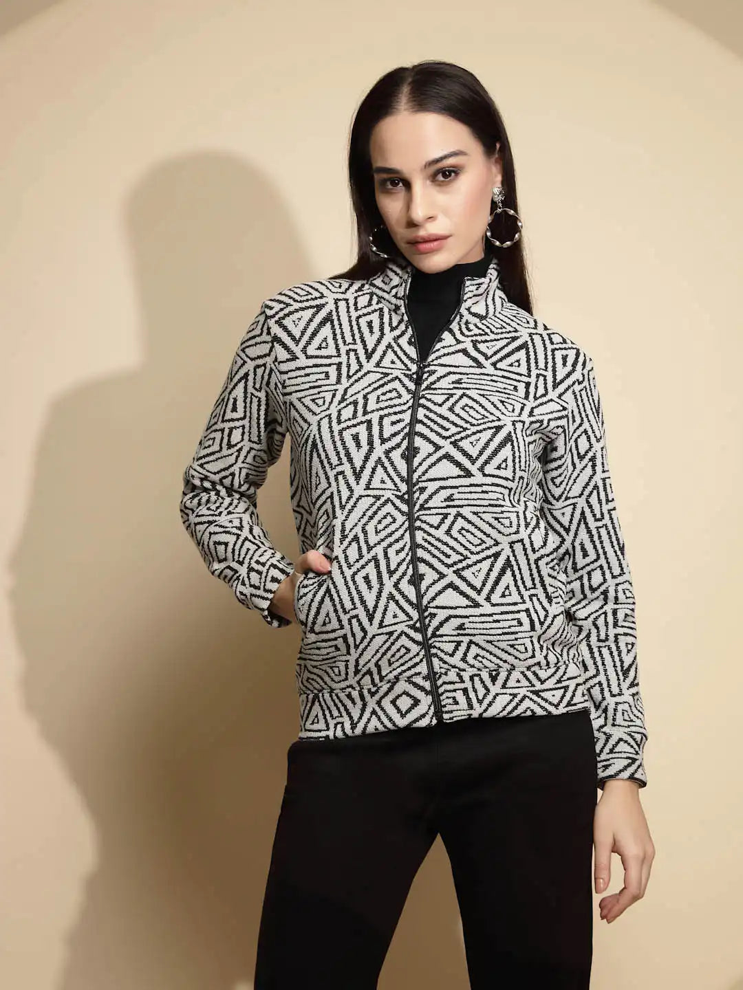 Monochrome Geometric Acrylic Sweatshirt - Global Republic