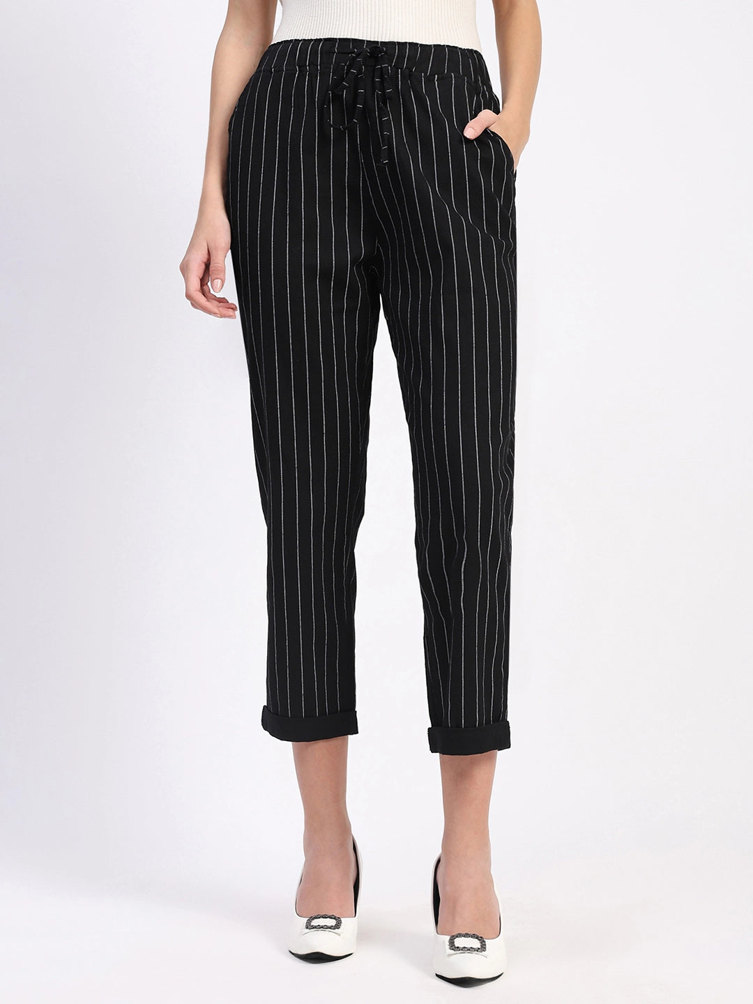 Black Striped Ankle Length Lower - Global Republic