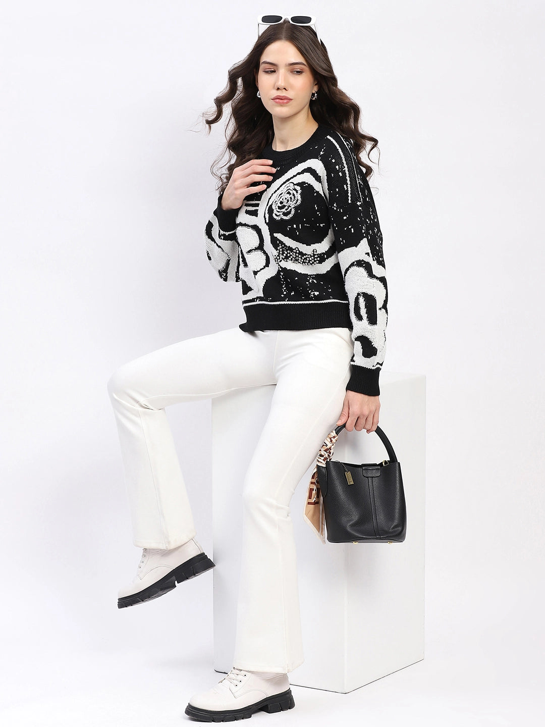 Monochrome Embellished Wool-Blend Pullover - Global Republic