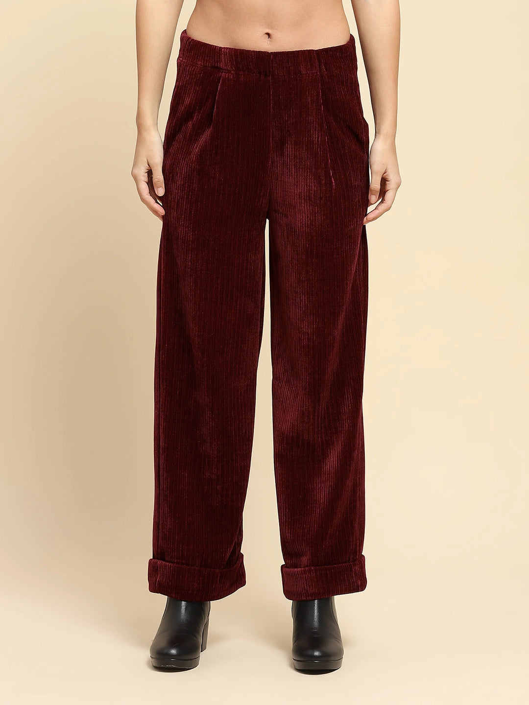 Wine Solid Loose Fit Lower - Global Republic