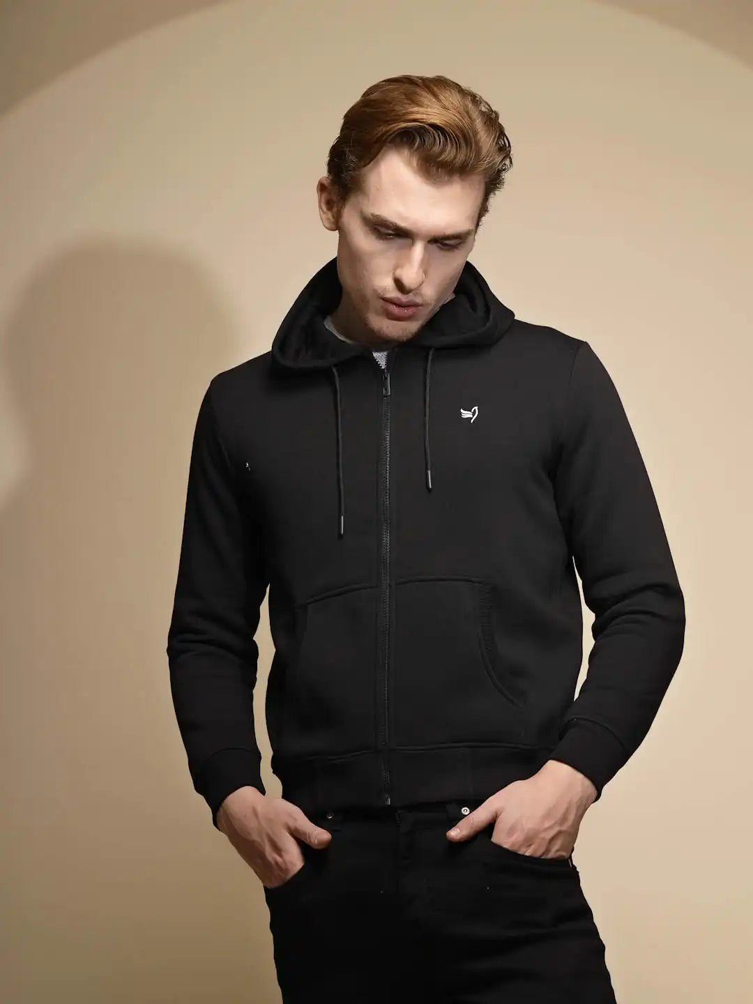 Black Solid Hosiery Hooded Sweatshirt - Global Republic