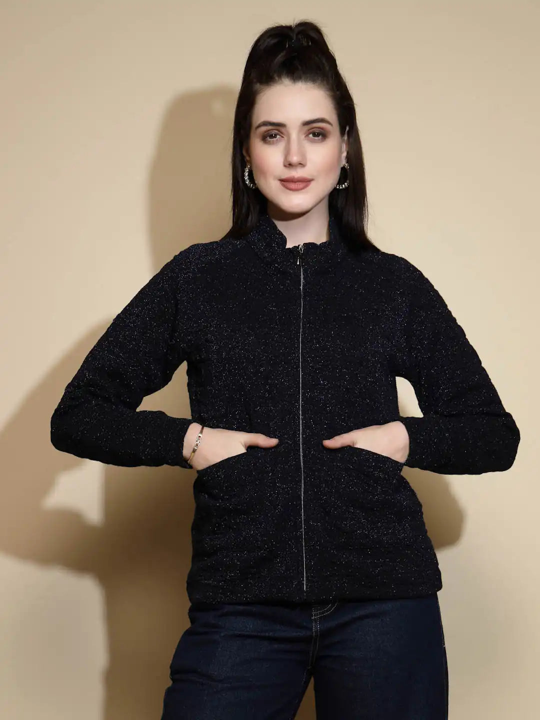 Navy Blue Solid Acrylic Sweatshirt - Global Republic