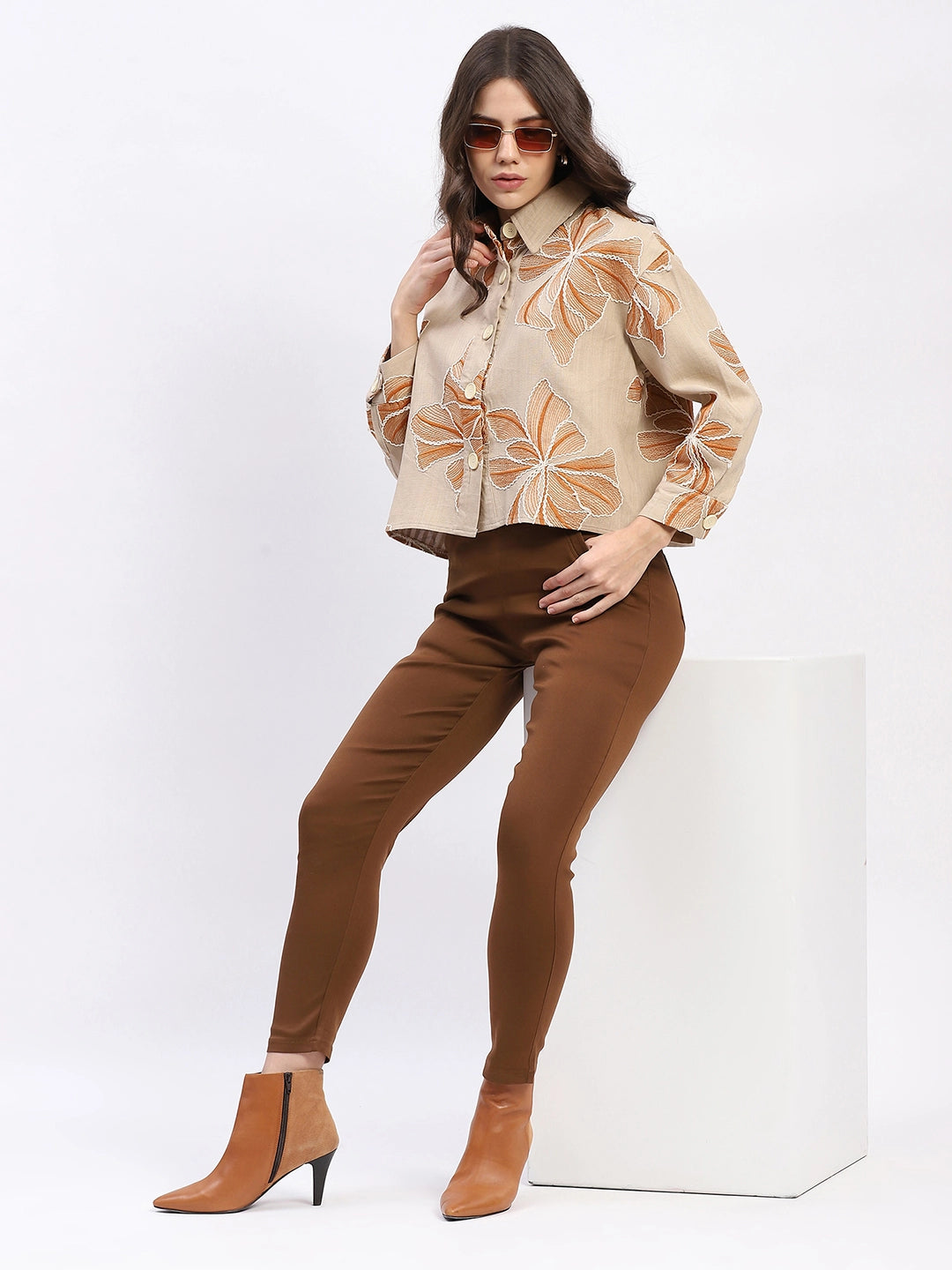 Oversized Floral Embroidered Shacket - Global Republic