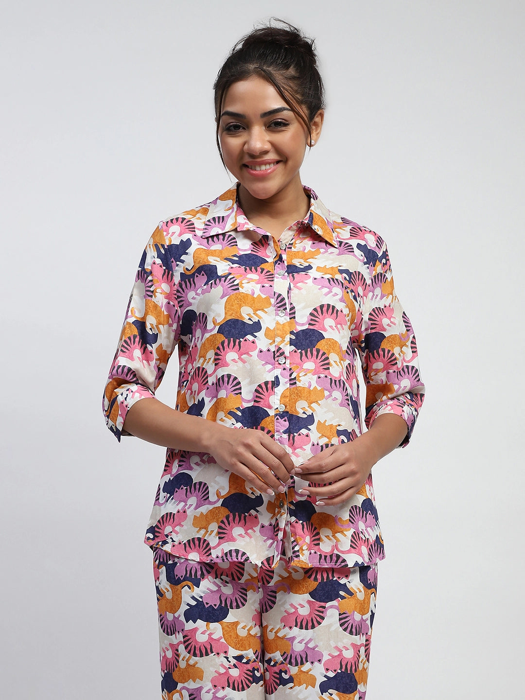Multicolor Printed Rayon Nightsuit - Global Republic