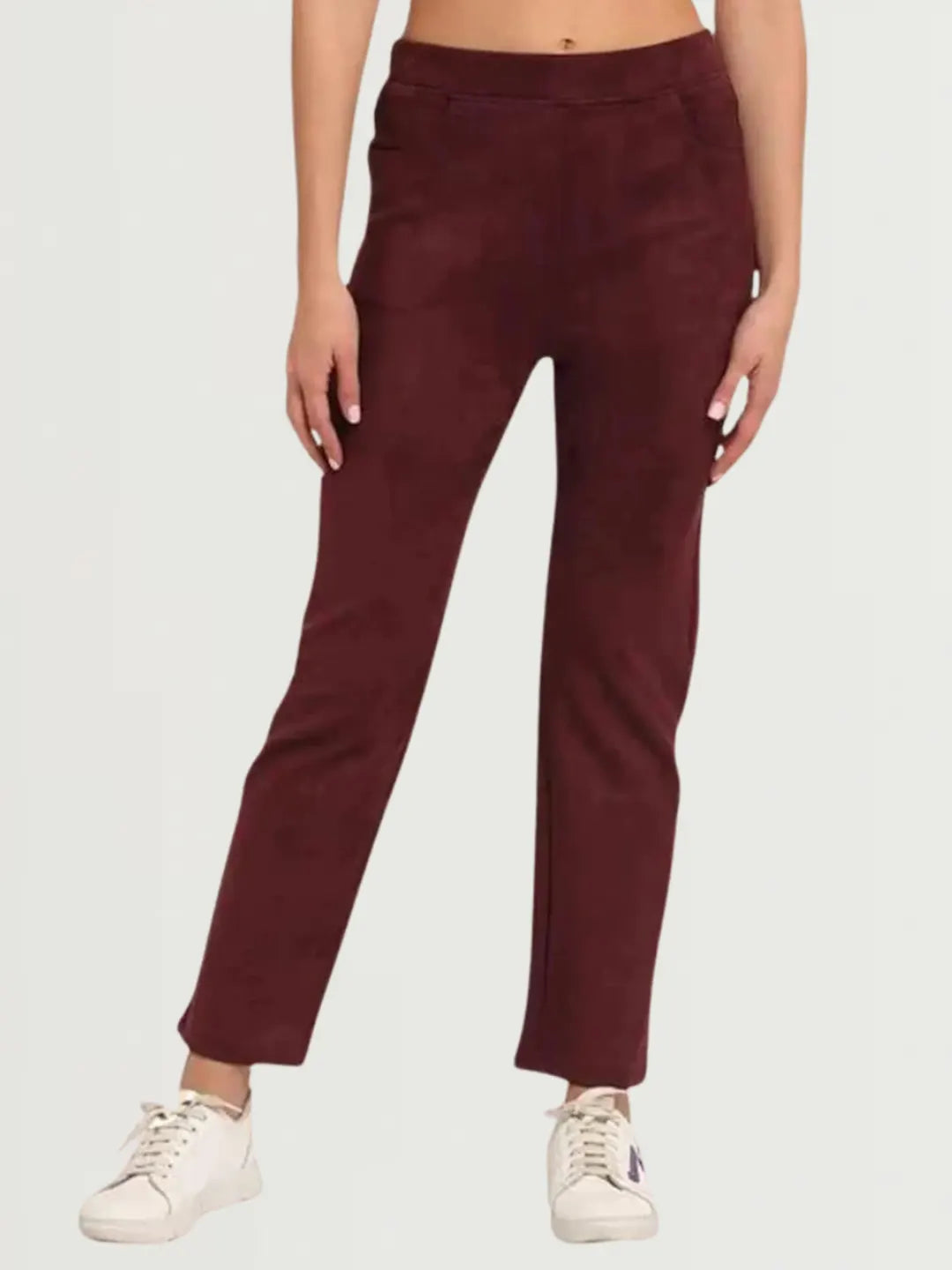 Maroon Solid Suede Jegging - Global Republic