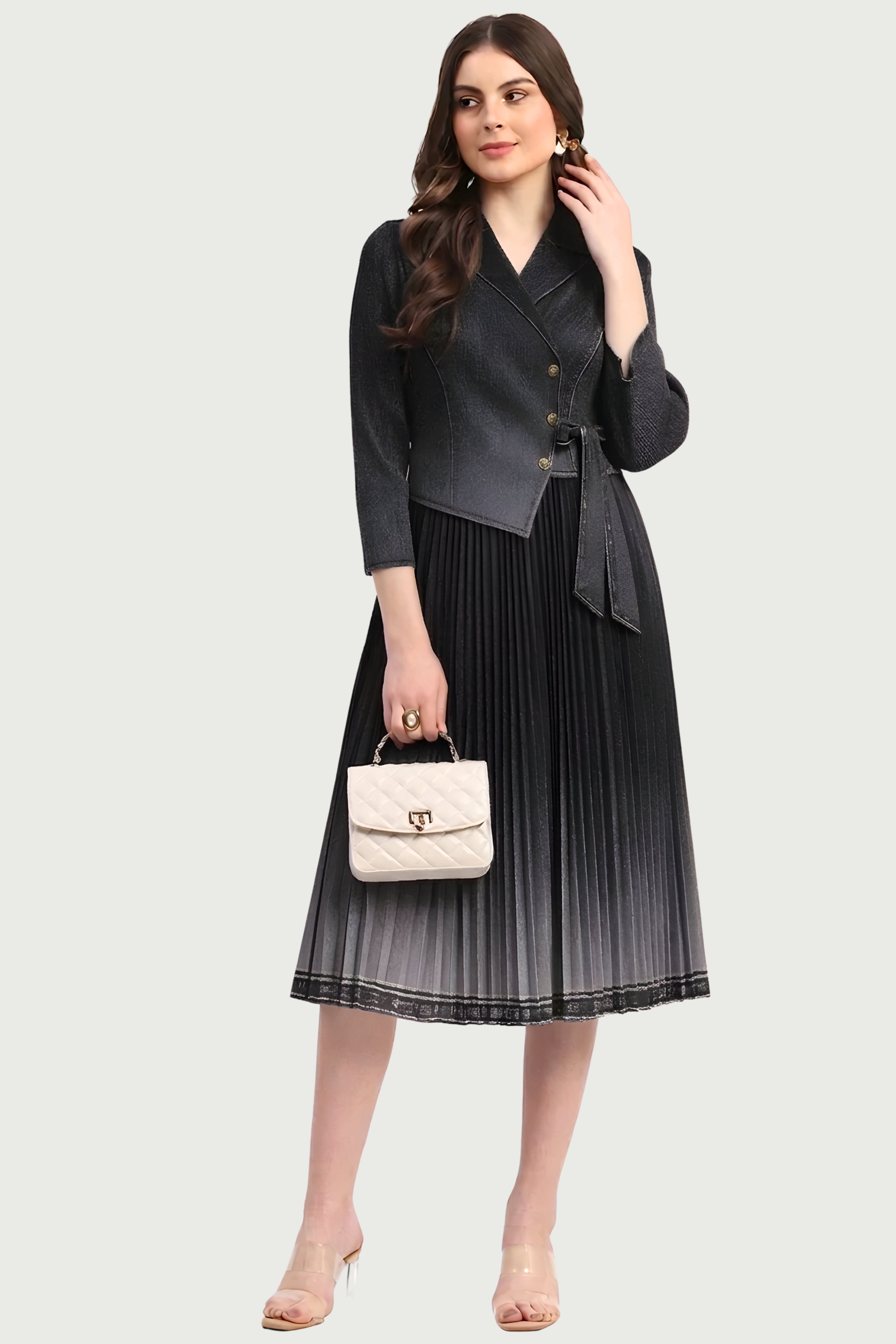 Black Pleated Midi Dress