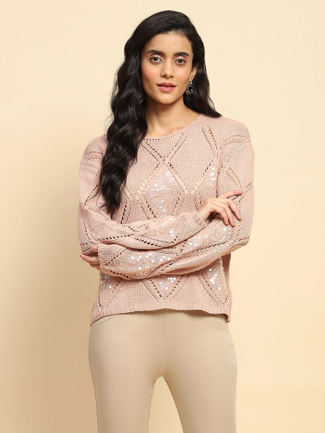Dusty Pink Acrylic Relaxed Fit Pullover - Global Republic