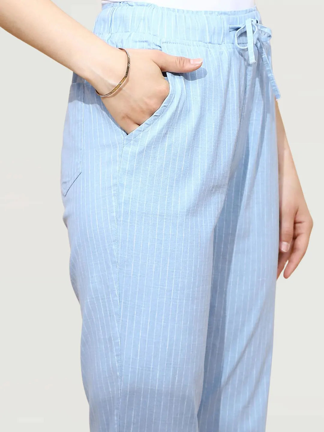 Sky Blue Cotton Regular Fit Lower - Global Republic