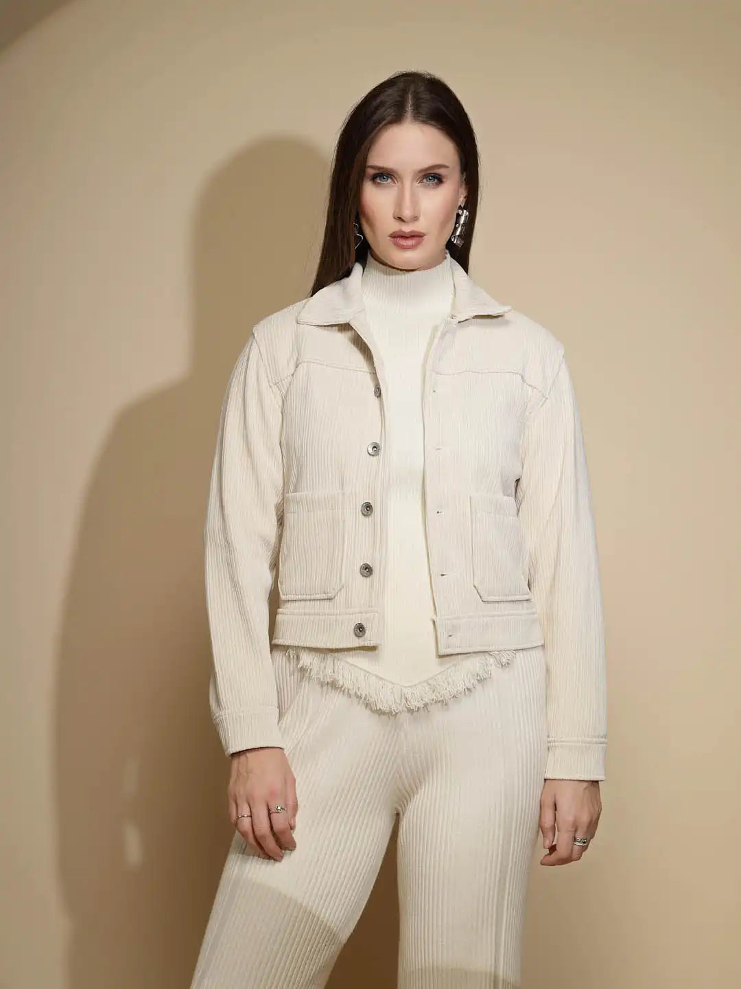 Beige Corduroy Suede Jacket - Global Republic