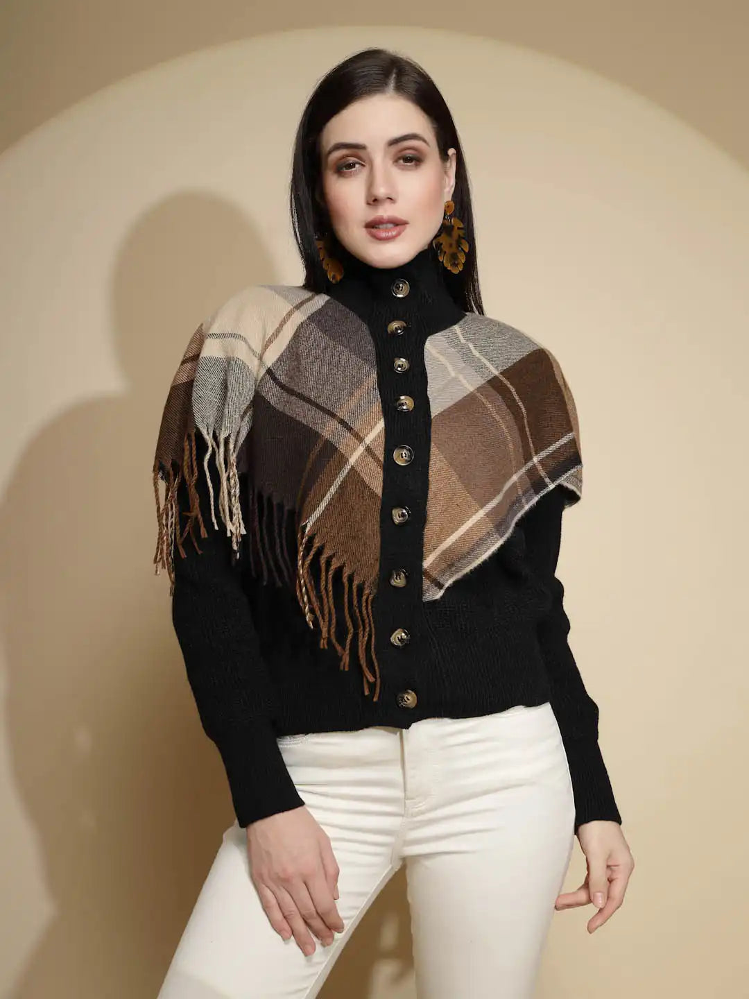 Black Check Full Sleeve High Neck Woolen Pullover Sweater - Global Republic