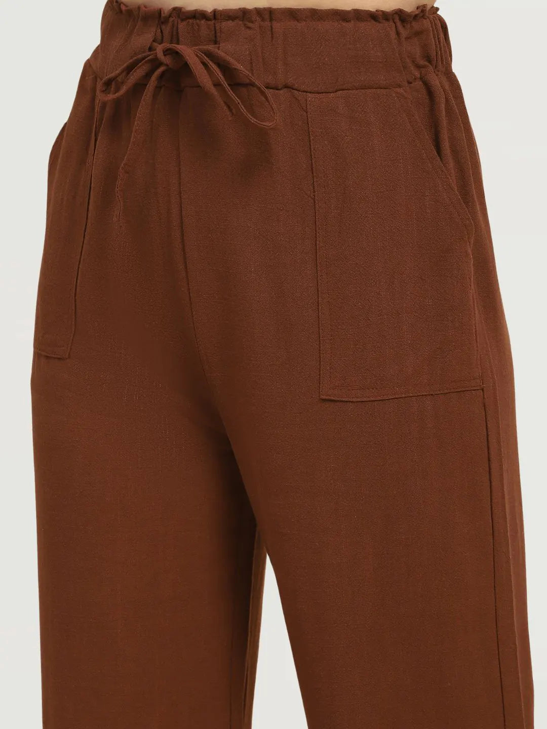 Brown Cotton Blend Solid Lower - Global Republic