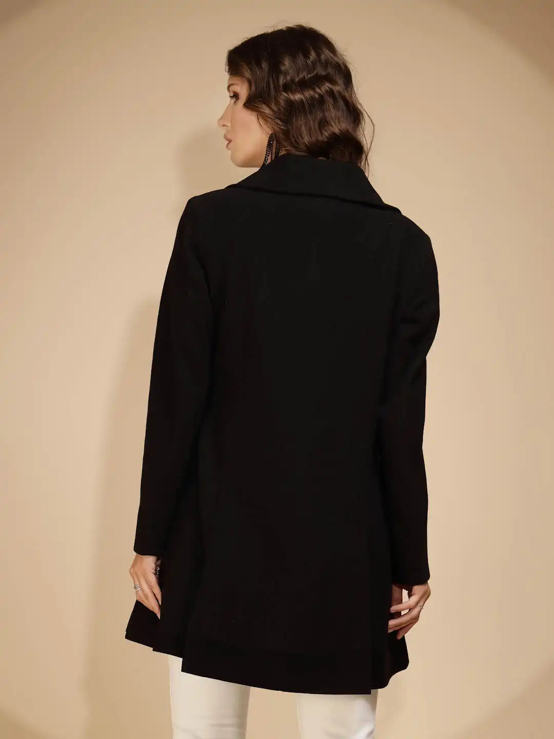Women's Solid Collared Neck Black Blazer - Global Republic