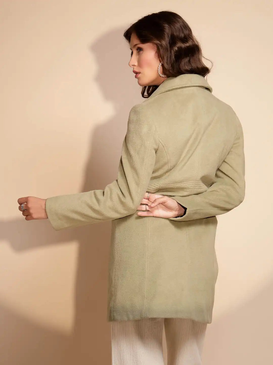 Women's Solid Collared Neck Green Blazer - Global Republic