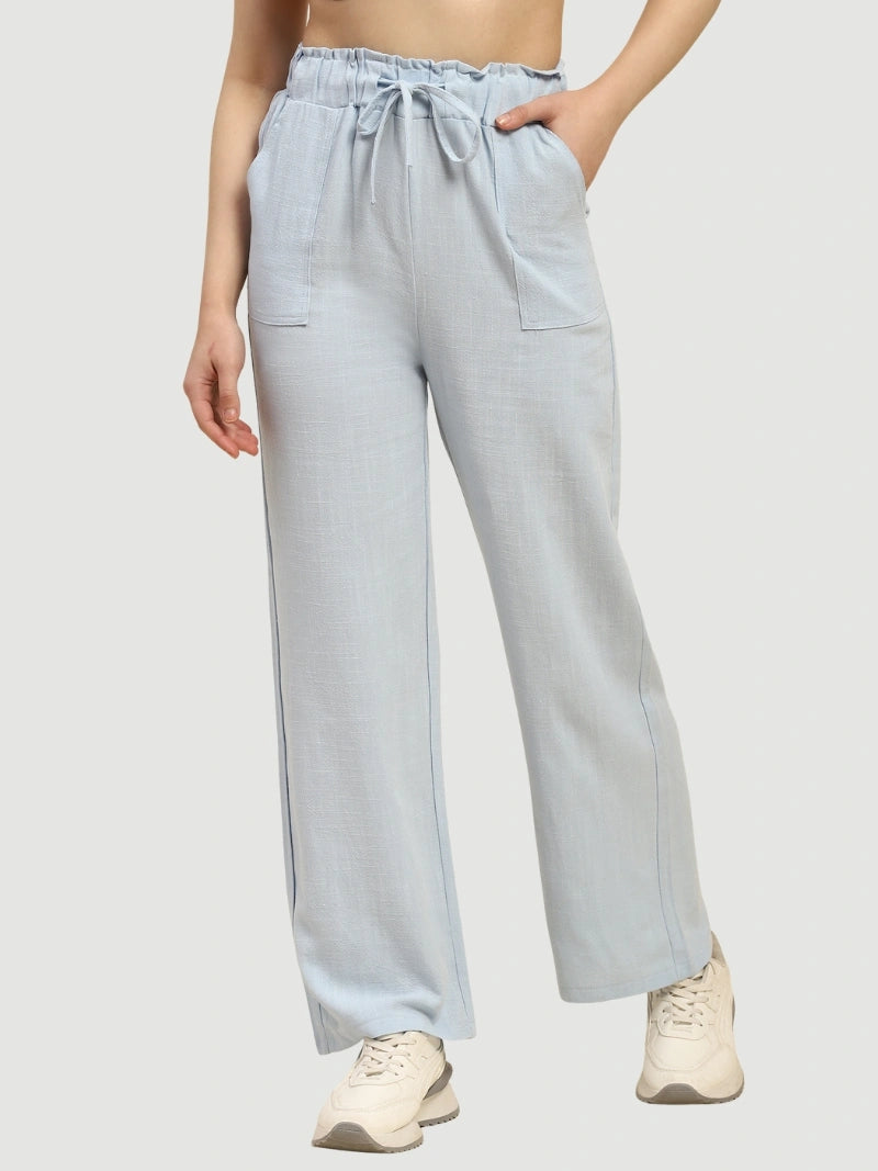 Blue Solid Cotton Linen Relaxed Lower - Global Republic