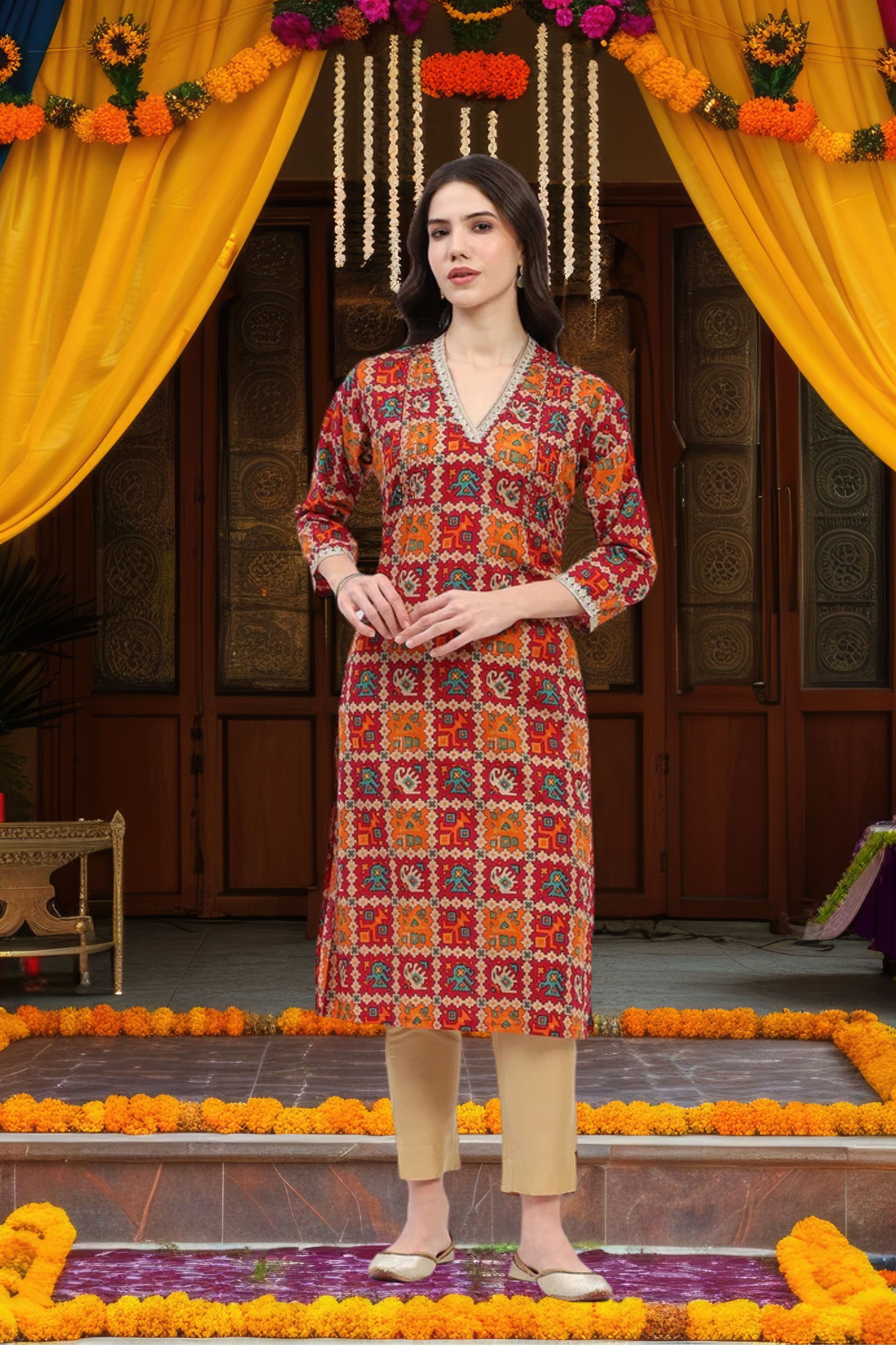 Printed Cotton Kurta - Global Republic