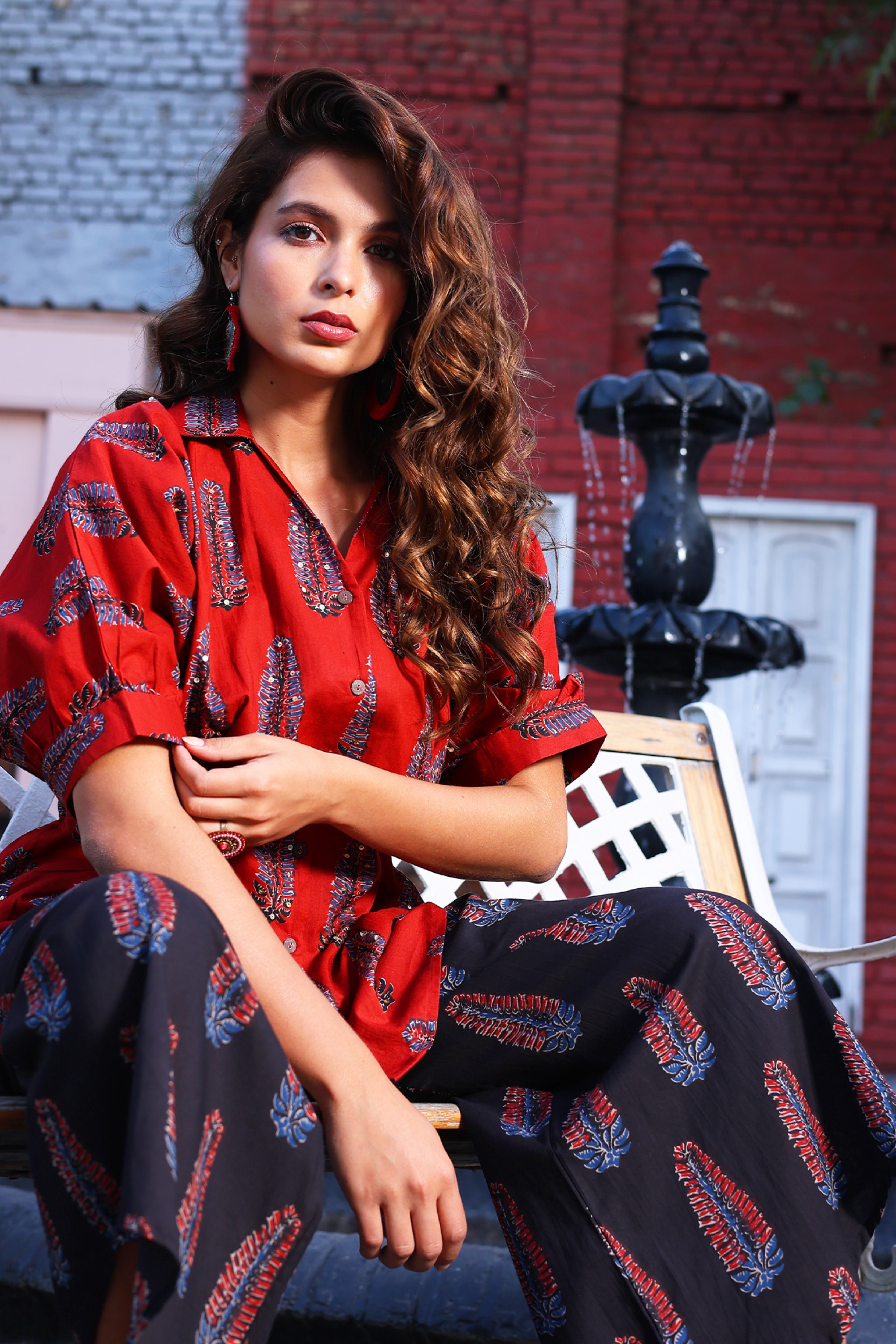 Rust Ethnic Motif Co-ord Set