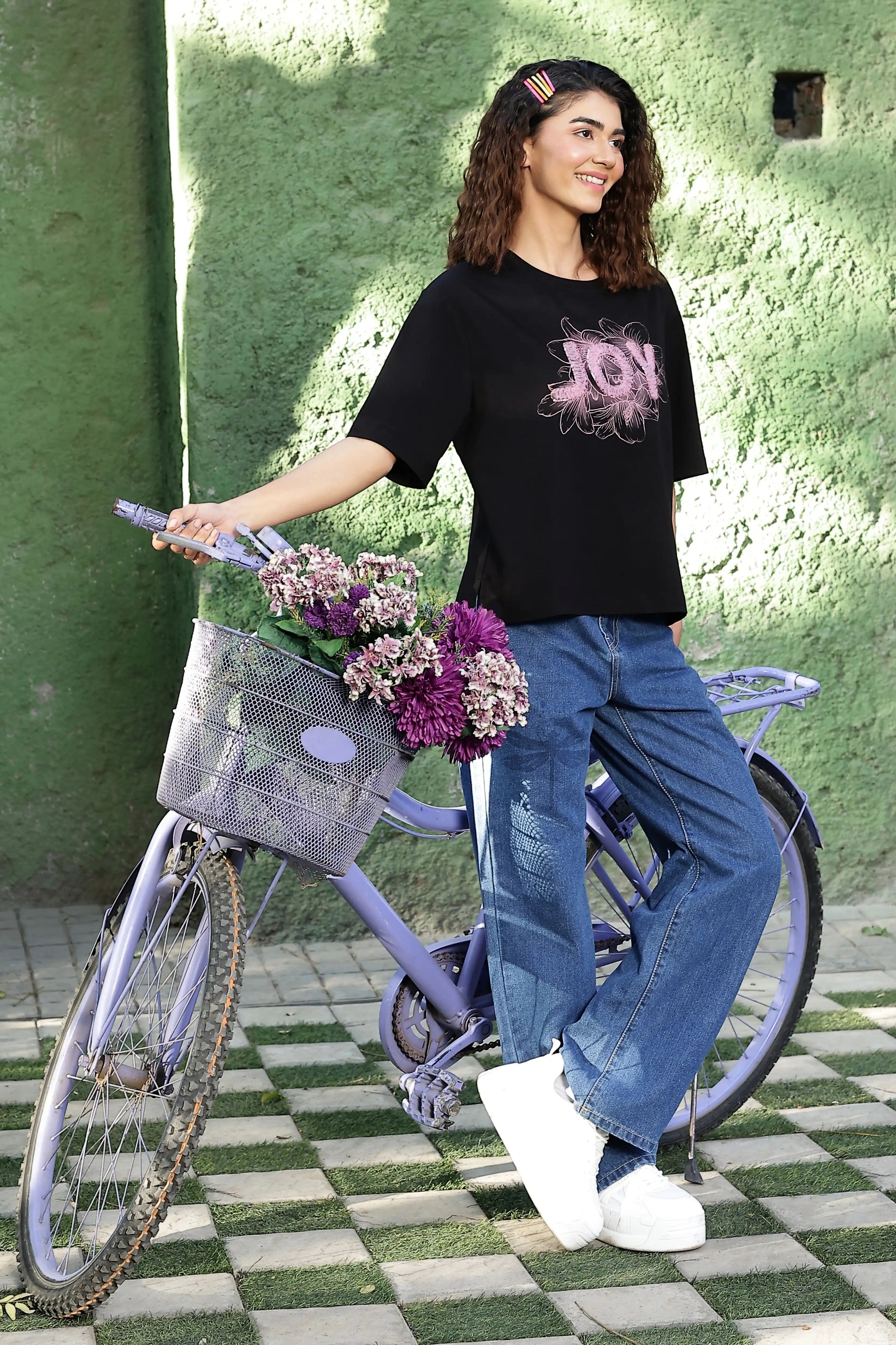 Black Embroidered Cotton Boxy Top - Global Republic