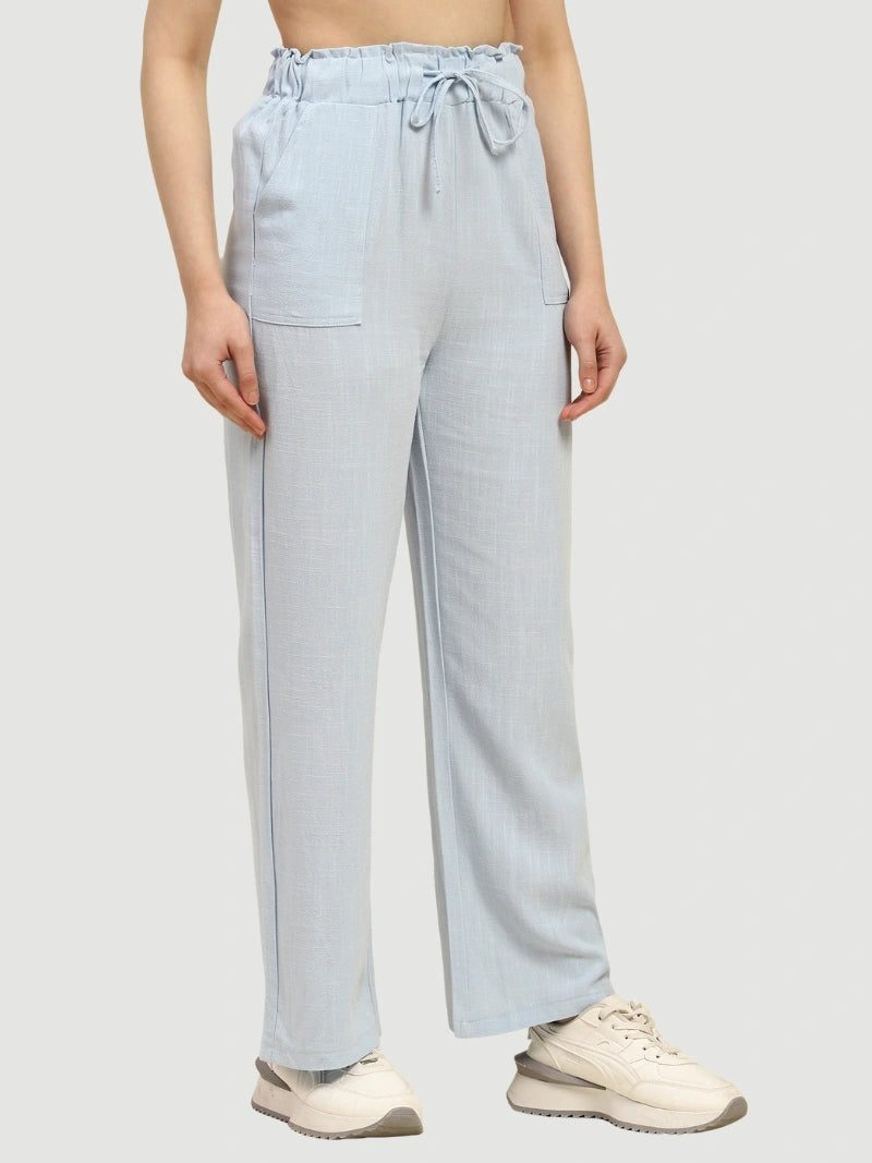 Blue Solid Cotton Linen Relaxed Lower - Global Republic