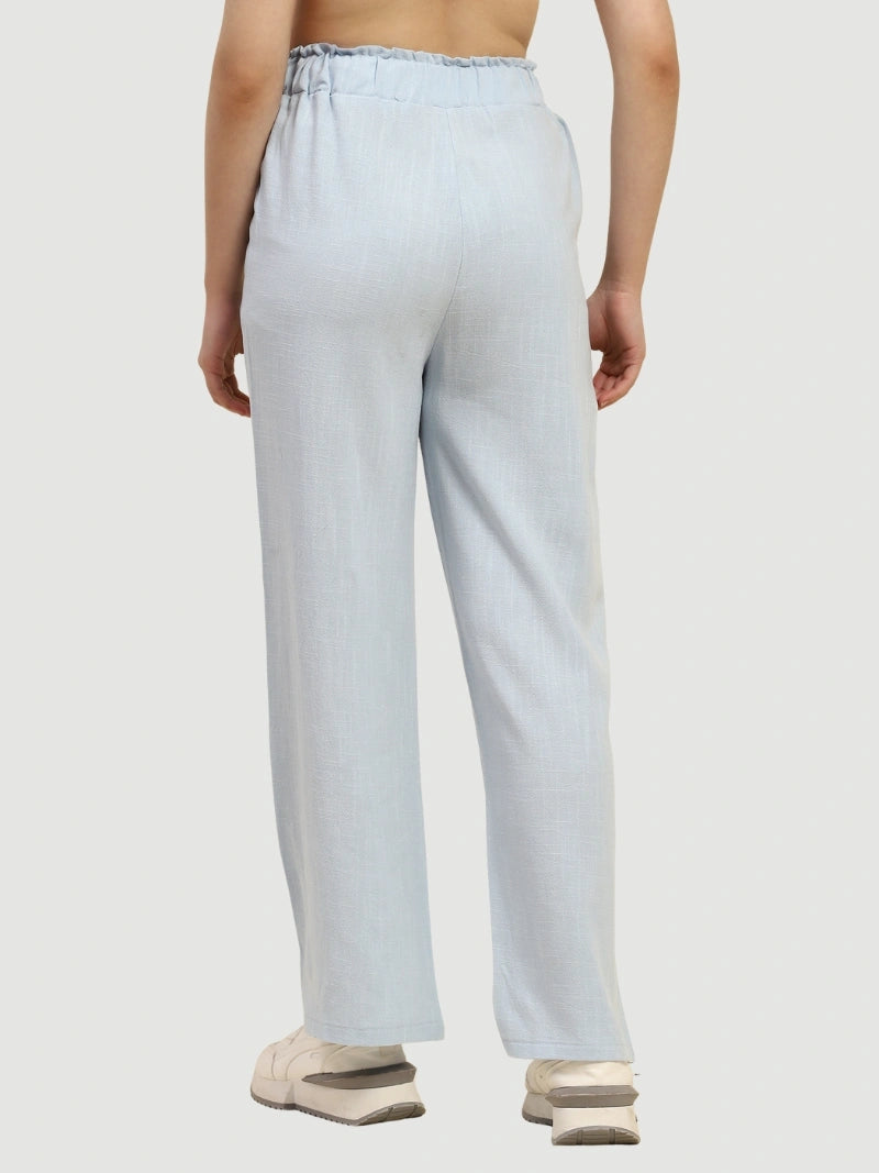 Blue Solid Cotton Linen Relaxed Lower - Global Republic