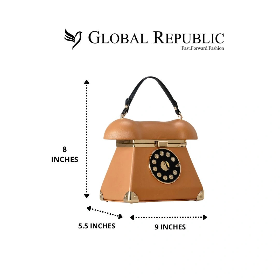 Brown Retro Telephone PU Handbag