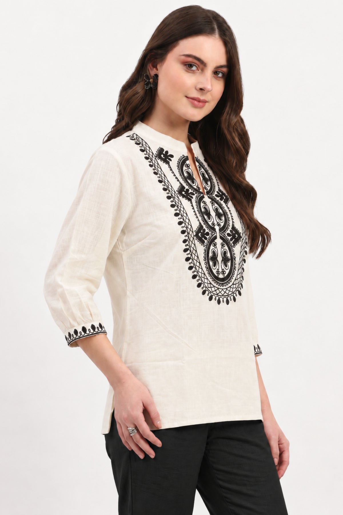 White Embroidered Cotton Top