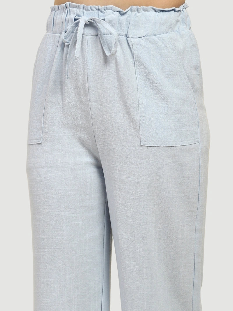 Blue Solid Cotton Linen Relaxed Lower - Global Republic