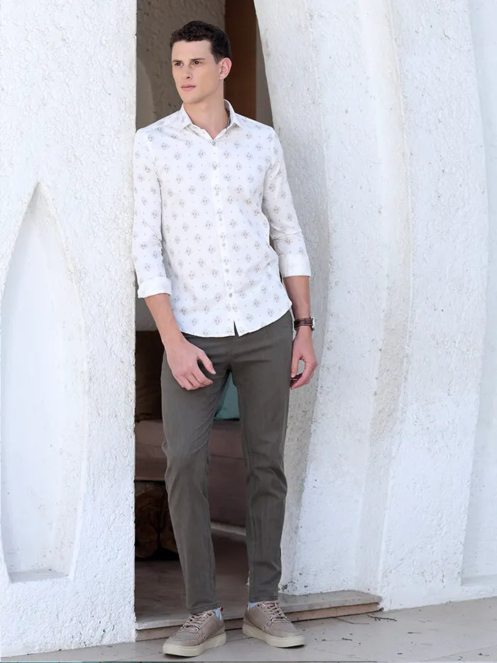White Printed Cotton Shirt - Global Republic
