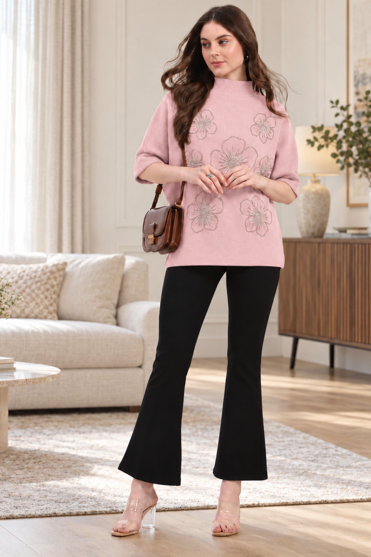Pink Floral Embellished Pullover