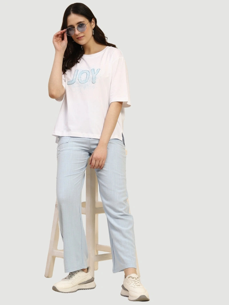 Blue Solid Cotton Linen Relaxed Lower - Global Republic