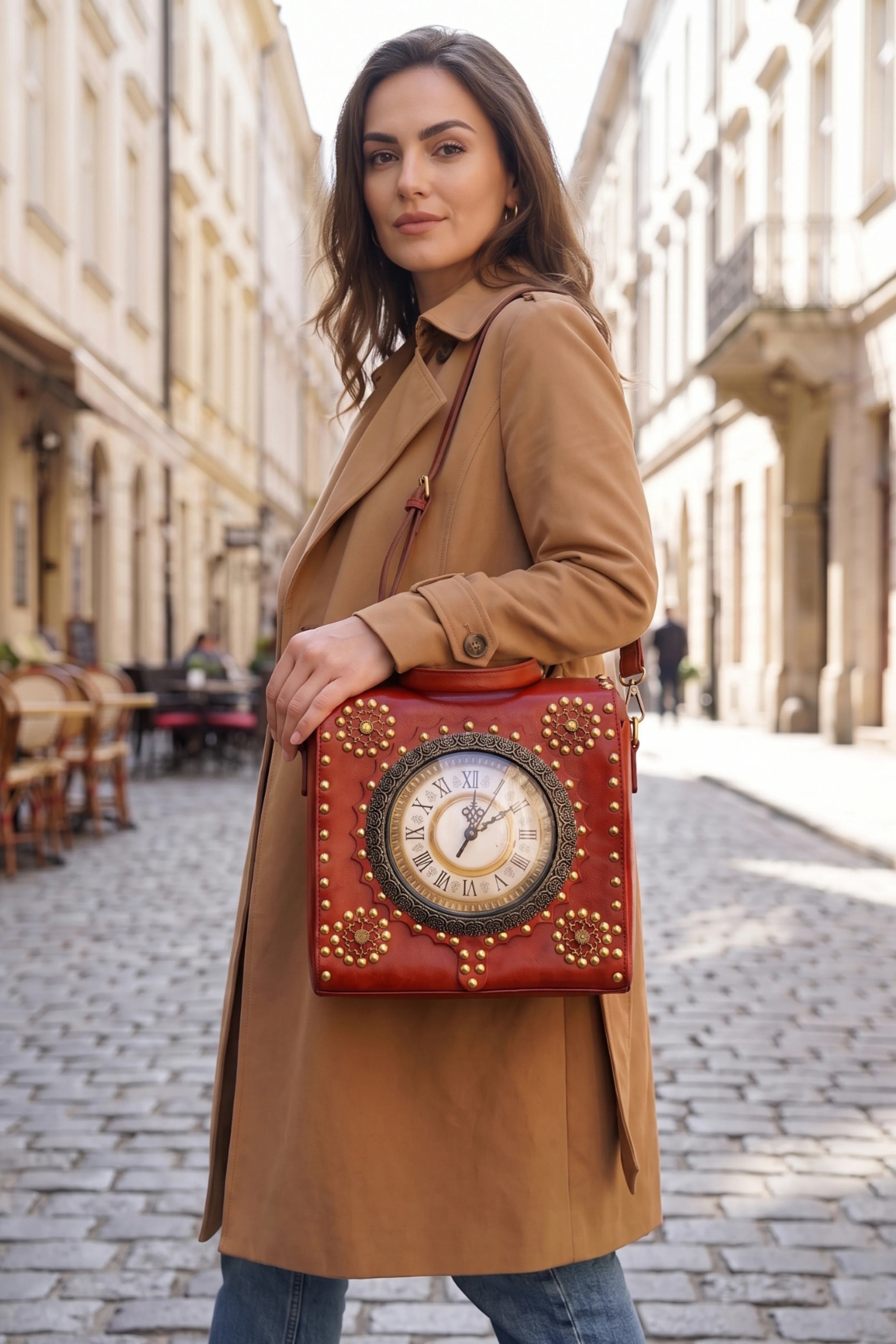 Red Vintage Clock Handbag-Global Republic