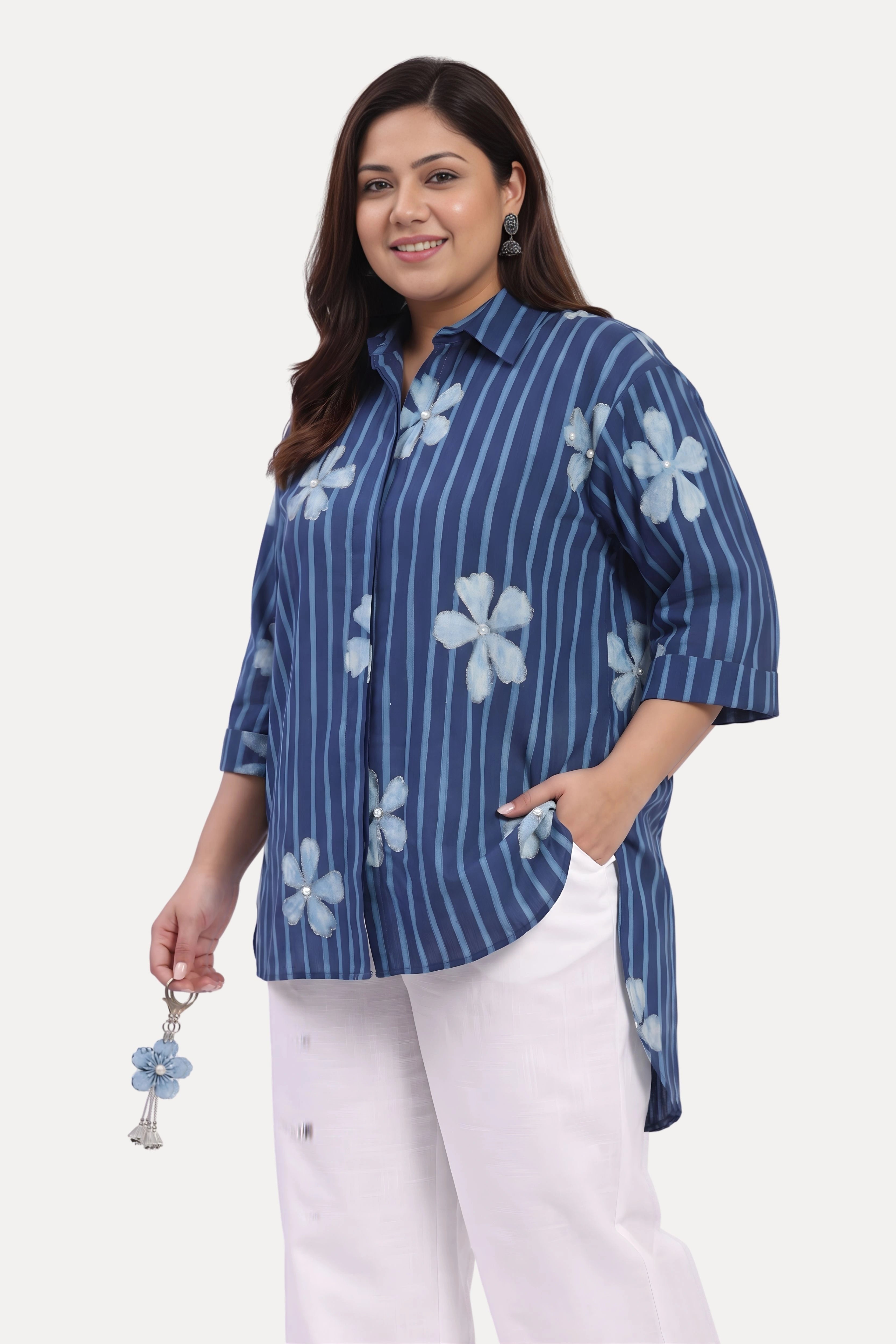 Indigo Embellished High-Low Top