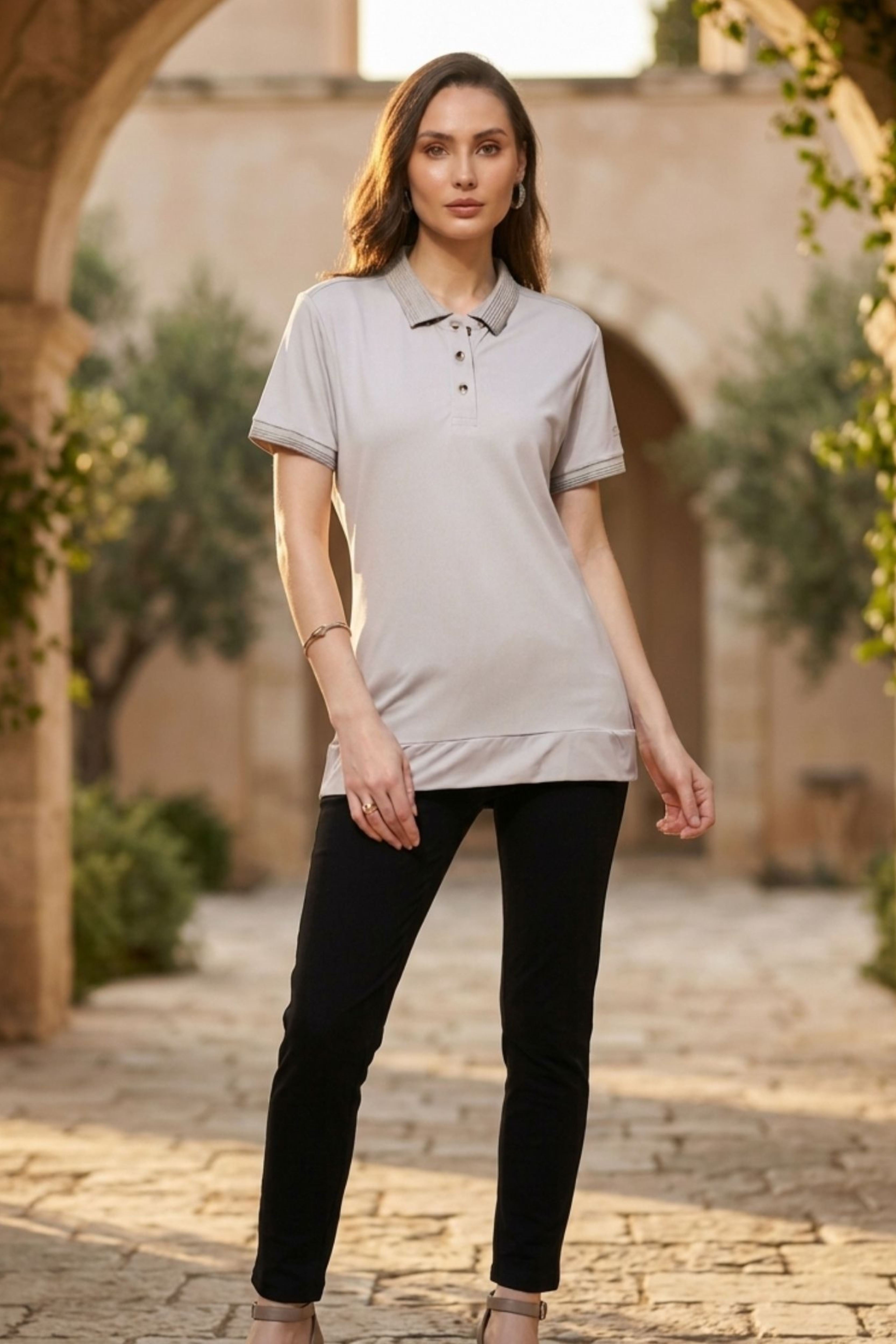 Grey Stretch Knit T-Shirt